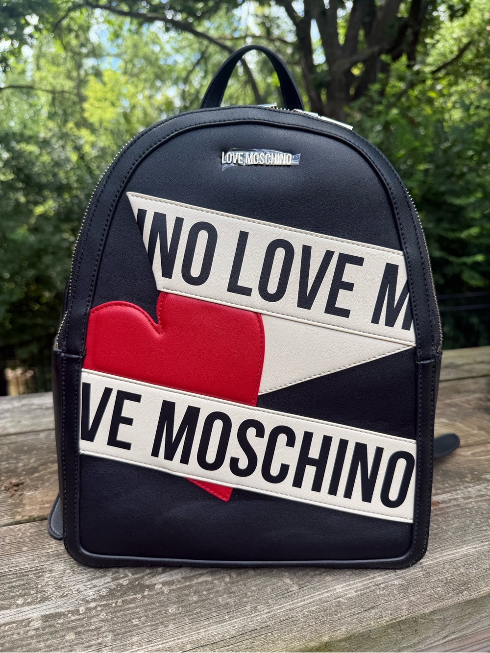 Love Moschino Black, Red & White Heart Graphic Backpack